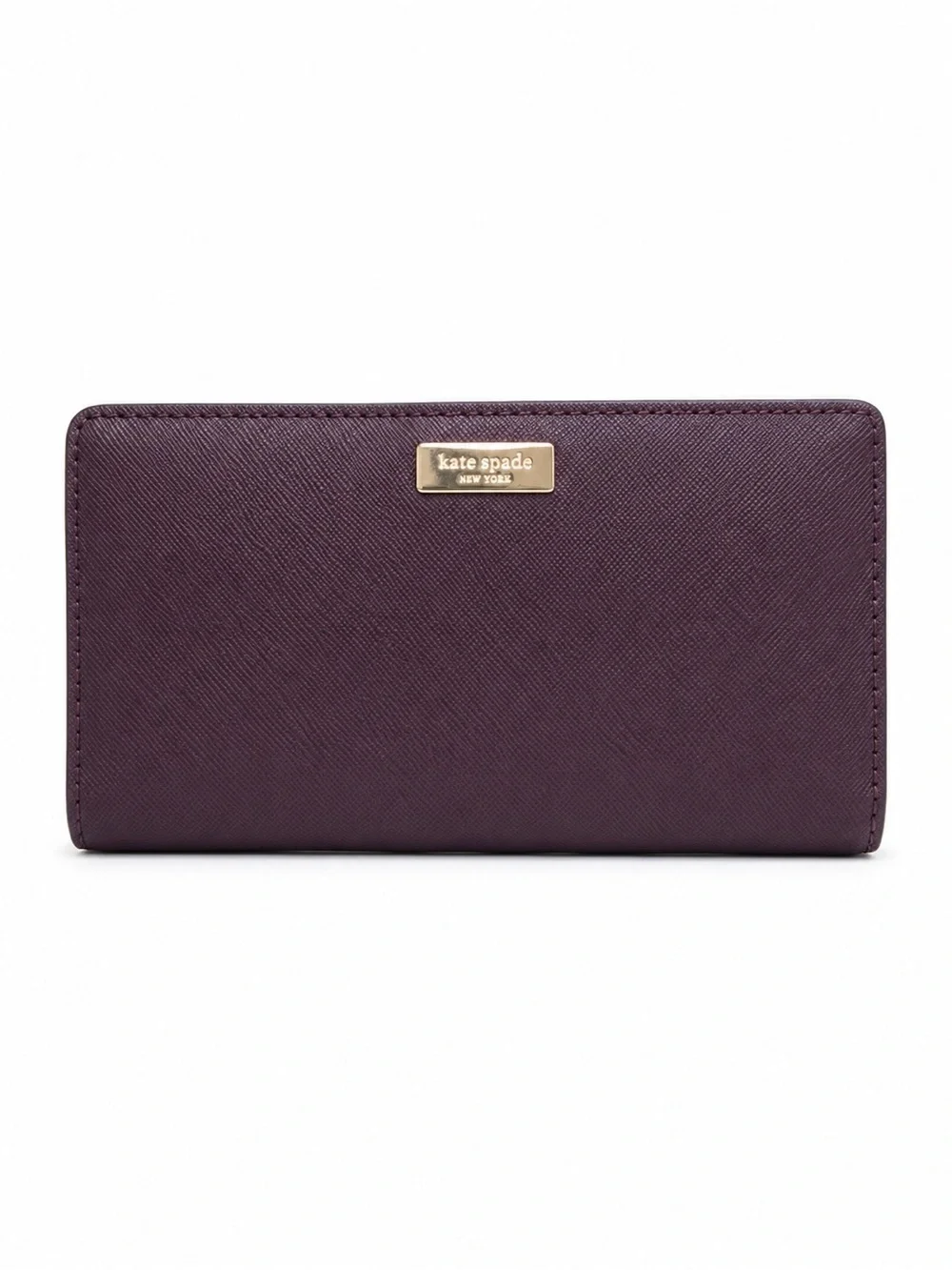 Kate Spade New York Plum Saffiano Leather Continental Wallet Gold Tone Zip